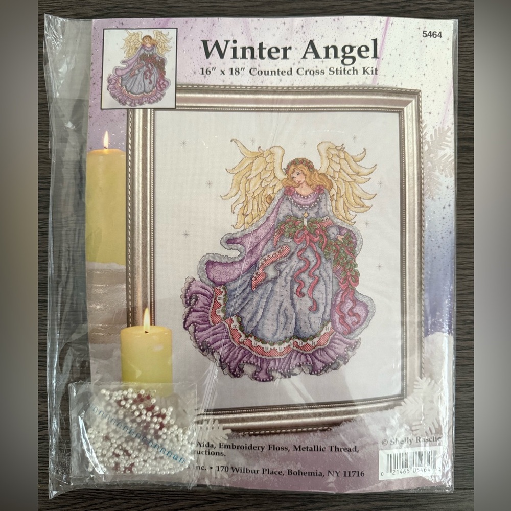 Winter Angel Counted Cross Stitch Kit - Purple and Gold